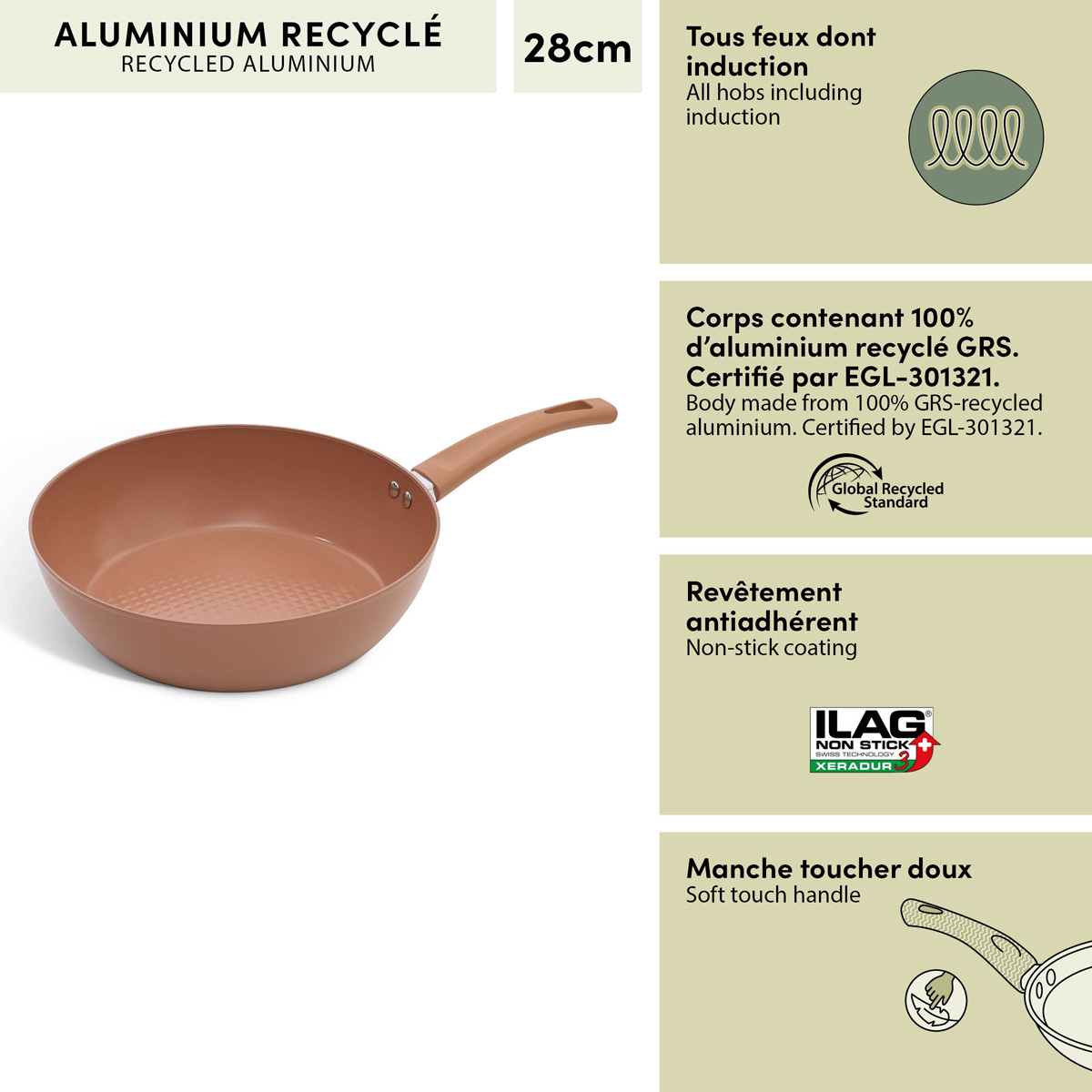 Wok, aluminium recyclé, d.28 cm, rose blush Harmony