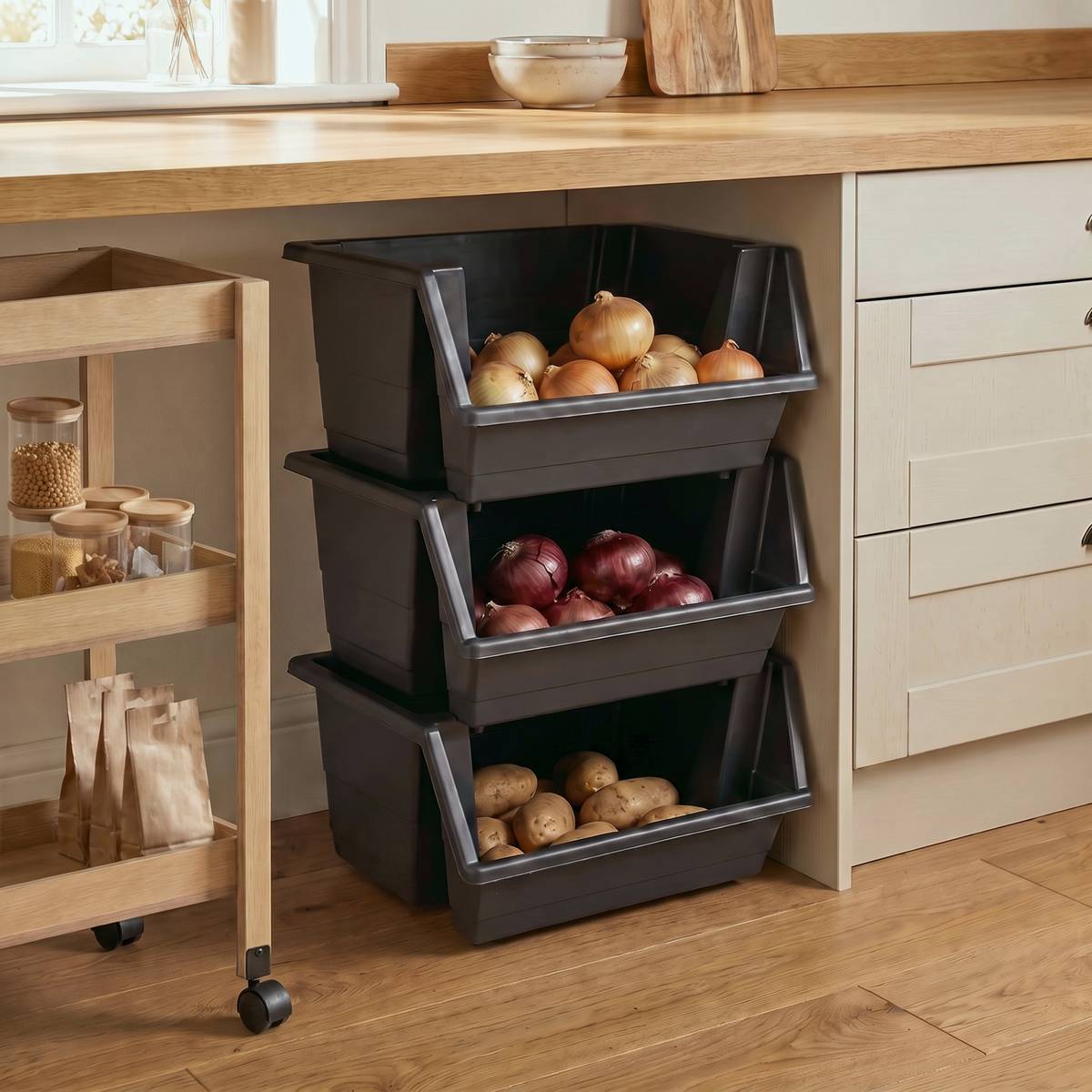 Tour de rangement 3 casiers empilables, h.66 cm, noir