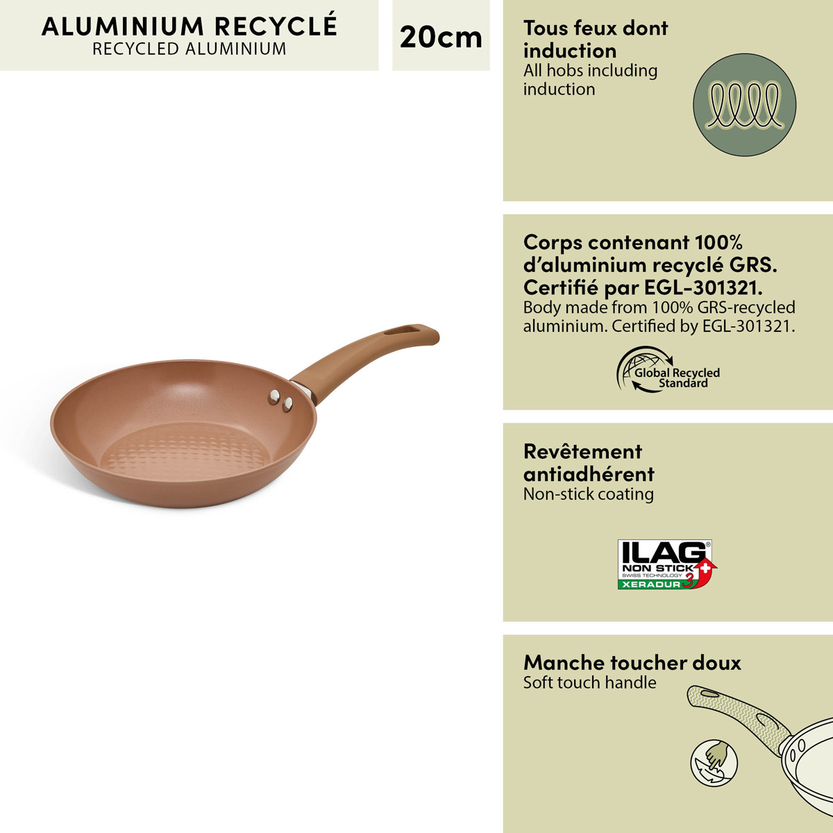 Poêle, d.20 cm, aluminium recyclé, rose blush Harmony
