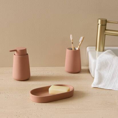 Porte-brosse à dents, d.8,3 x h.11,8 cm, grès, rose blush Colorama