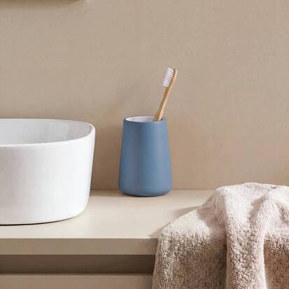 Porte-brosse à dents, d.8,3 x h.11,8 cm, grès, bleu Colorama