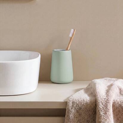Porte-brosse à dents, d.8,3 x h.11,8 cm, grès, vert céladon Colorama