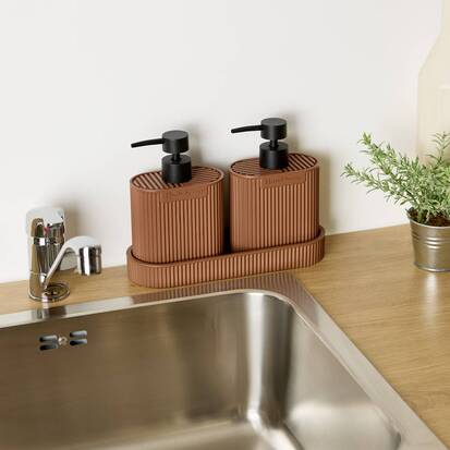Lot de 2 distributeurs de savon, 0,375l, marron Terra