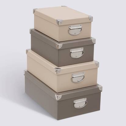 Lot de 4 boîtes de rangement, beige et brun Box'
