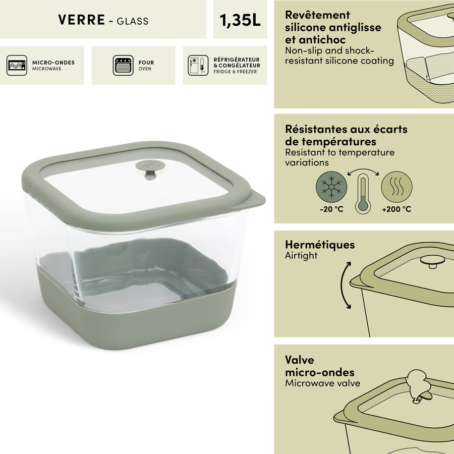 Boîte de conservation, 1,35l, verre borosilicate Siliglass