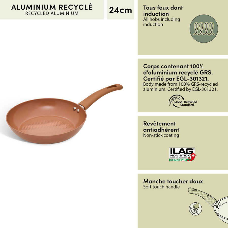 Poêle, d.24 cm, aluminium recyclé, rose blush Harmony