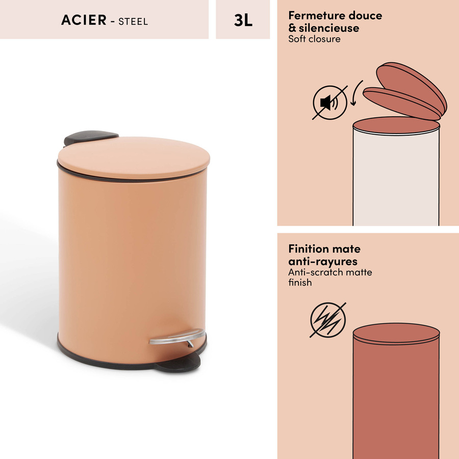 Poubelle manuelle, 2,7l, rose blush Colorama