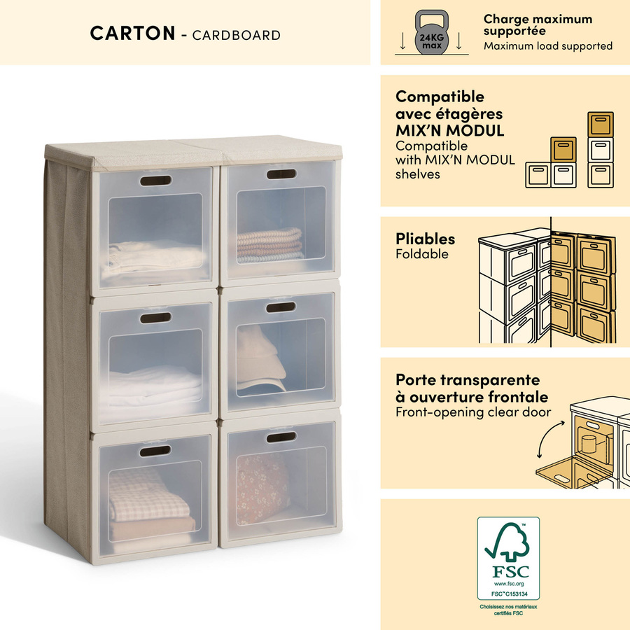 Rangement 6 cases, 30,5x91 cm, beige Cube'n door