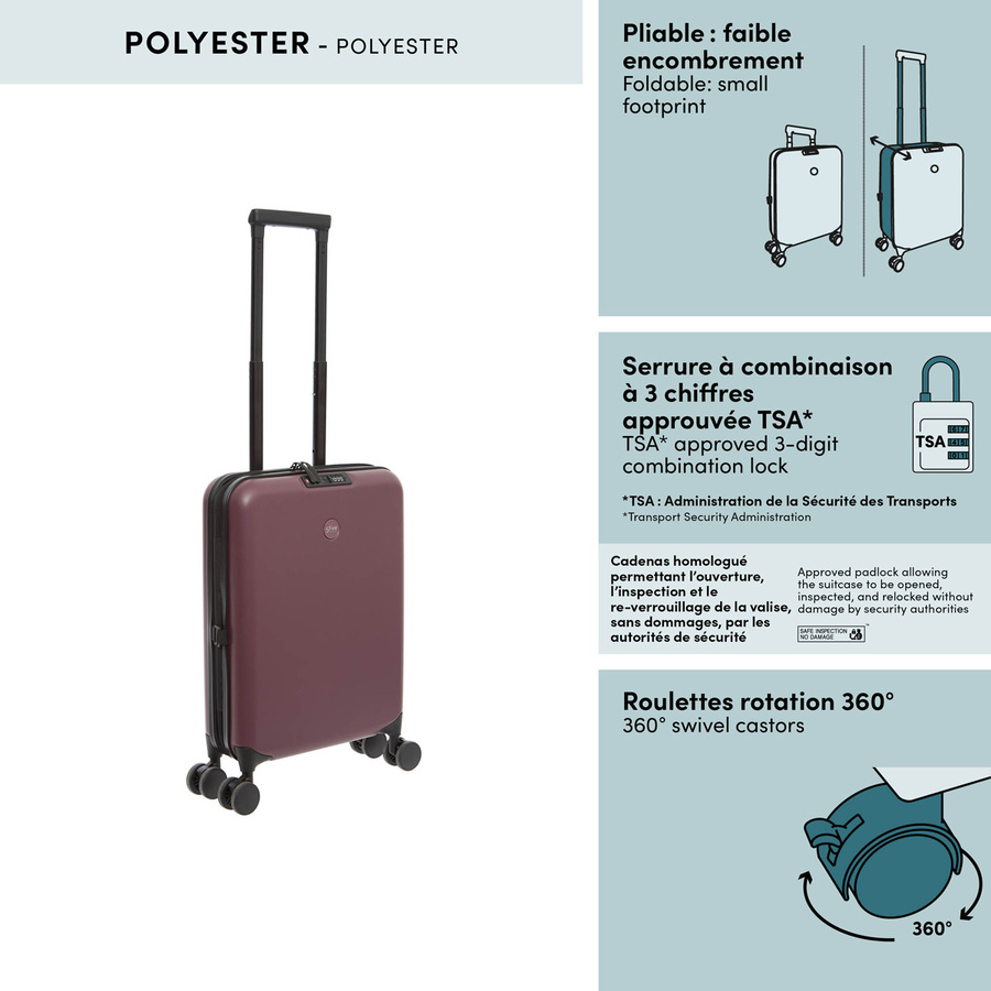Valise cabine pliable 8 roues, 40l, violet