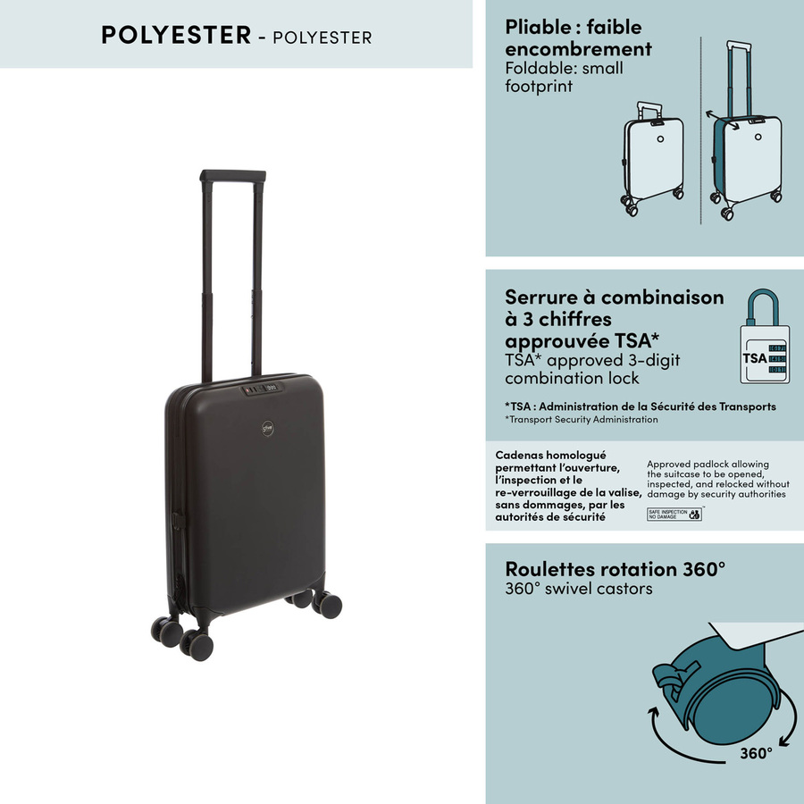 Valise cabine pliable 8 roues, 40l, noir