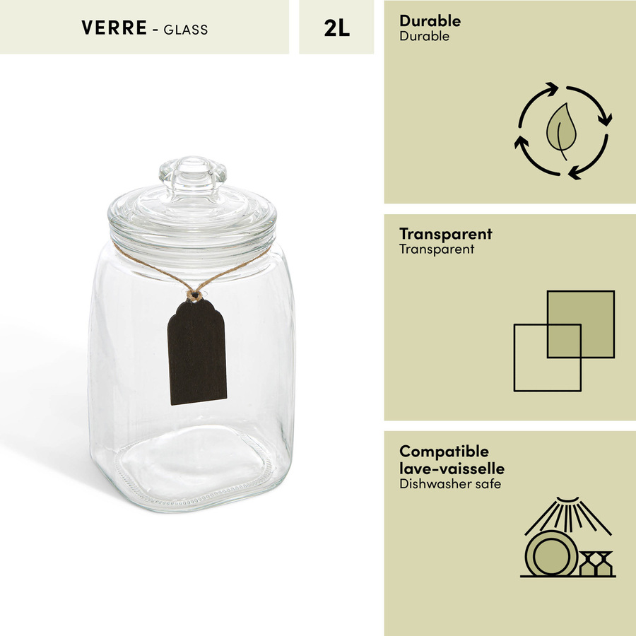 Bonbonnière en verre avec ardoise, 2l, transparent Bonby