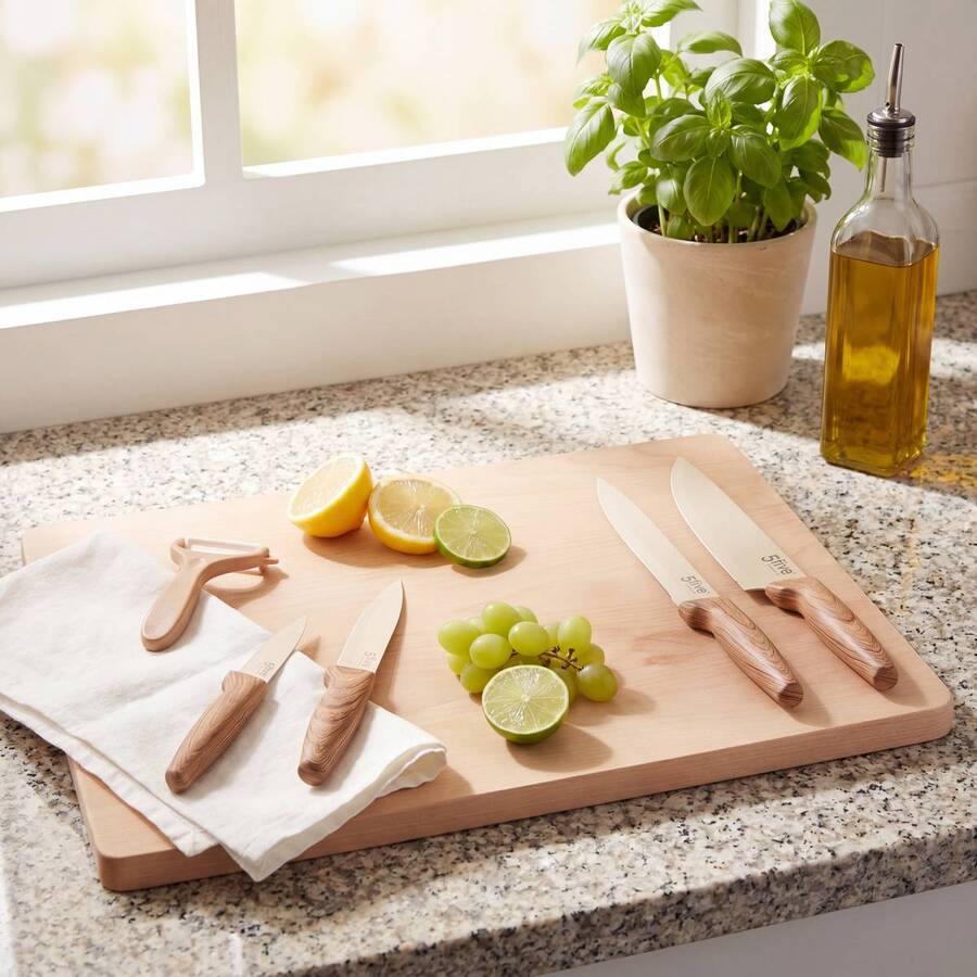 Lot couteaux et économe, 5 pièces, beige Harmony