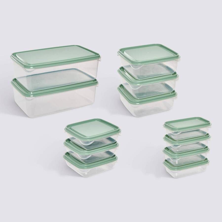 Lot de 12 boîtes de conservation, 0,19/0,35/0,6/2,1l, transparent Essentiels