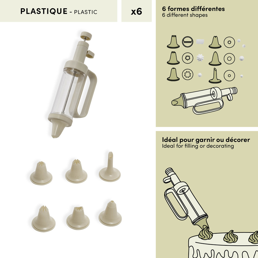 Set seringue à pâtisserie et 6 douilles, l.23 cm Essentiels