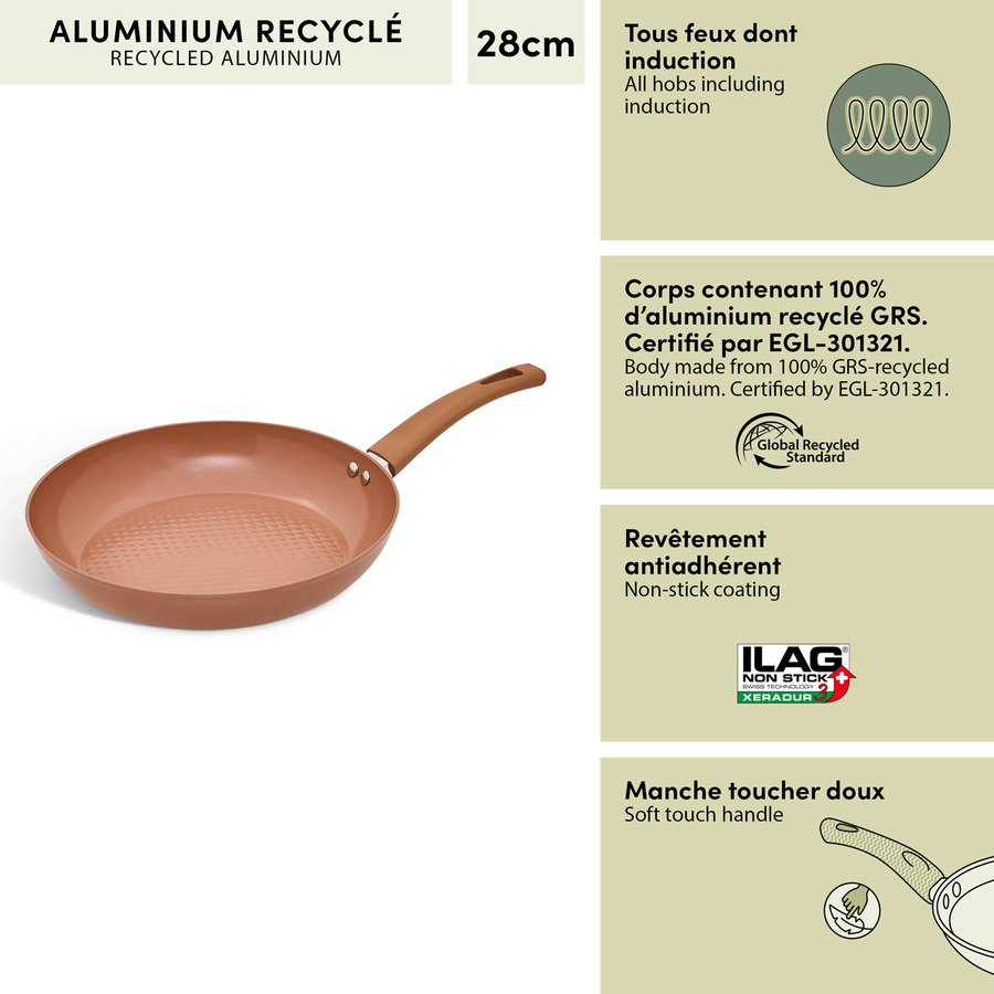 Poêle, d.28 cm, aluminium recyclé, rose blush Harmony