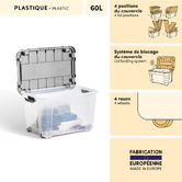 Boîte à roulettes, 60l, transparent Block'it