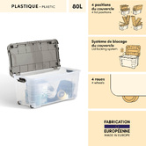 Boîte à roulettes, 80l, transparent Block'it
