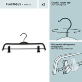 Lot de 2 cintres à pinces, l.37,5 cm, noir Hang'clip