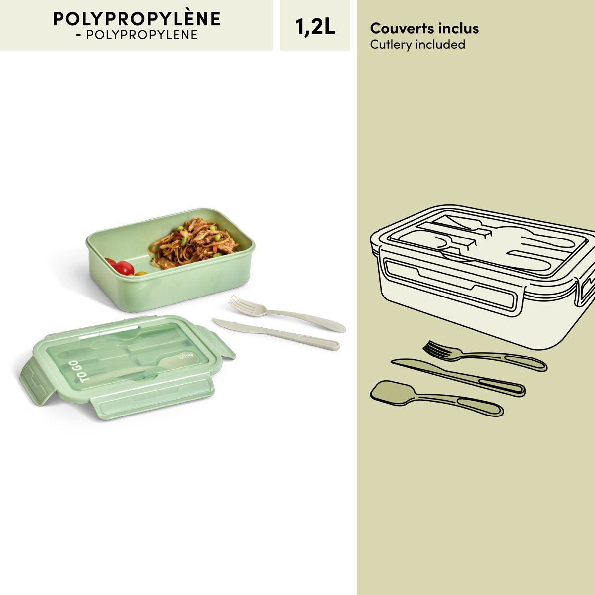 Lunch box avec couverts, 1,2l, vert