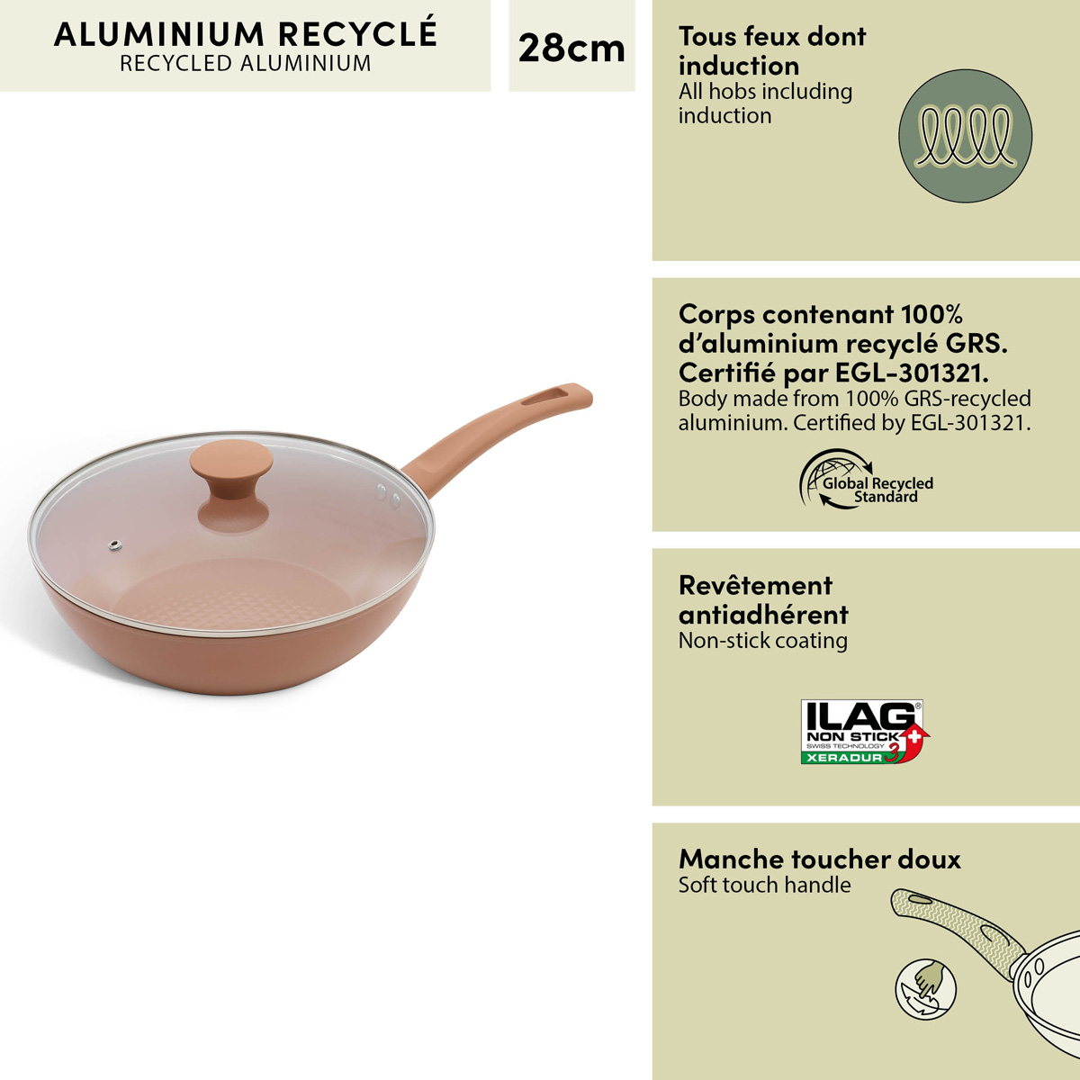 Sauteuse, aluminium forgé, d.28 cm, rose blush Harmony