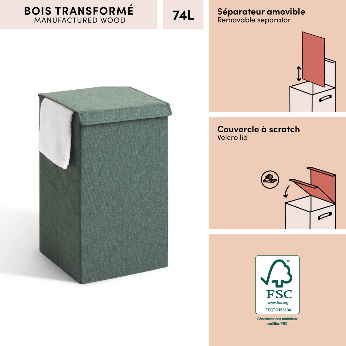 Corbeille à linge, 74l, ficus Colorama