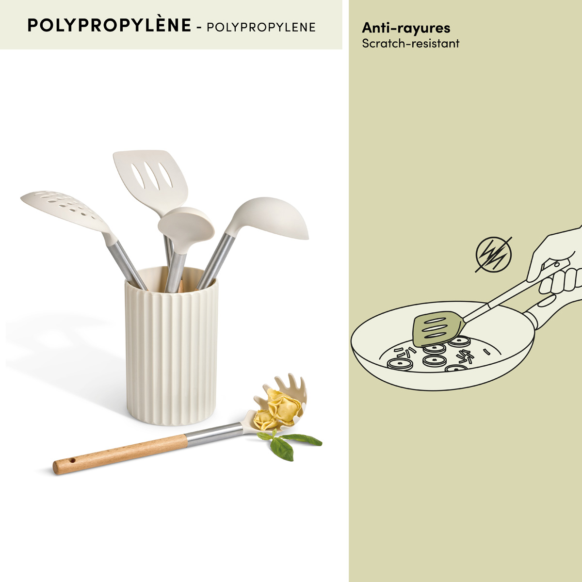 Set pot et 5 ustensiles, d.6,2 cm, crème Equilibre