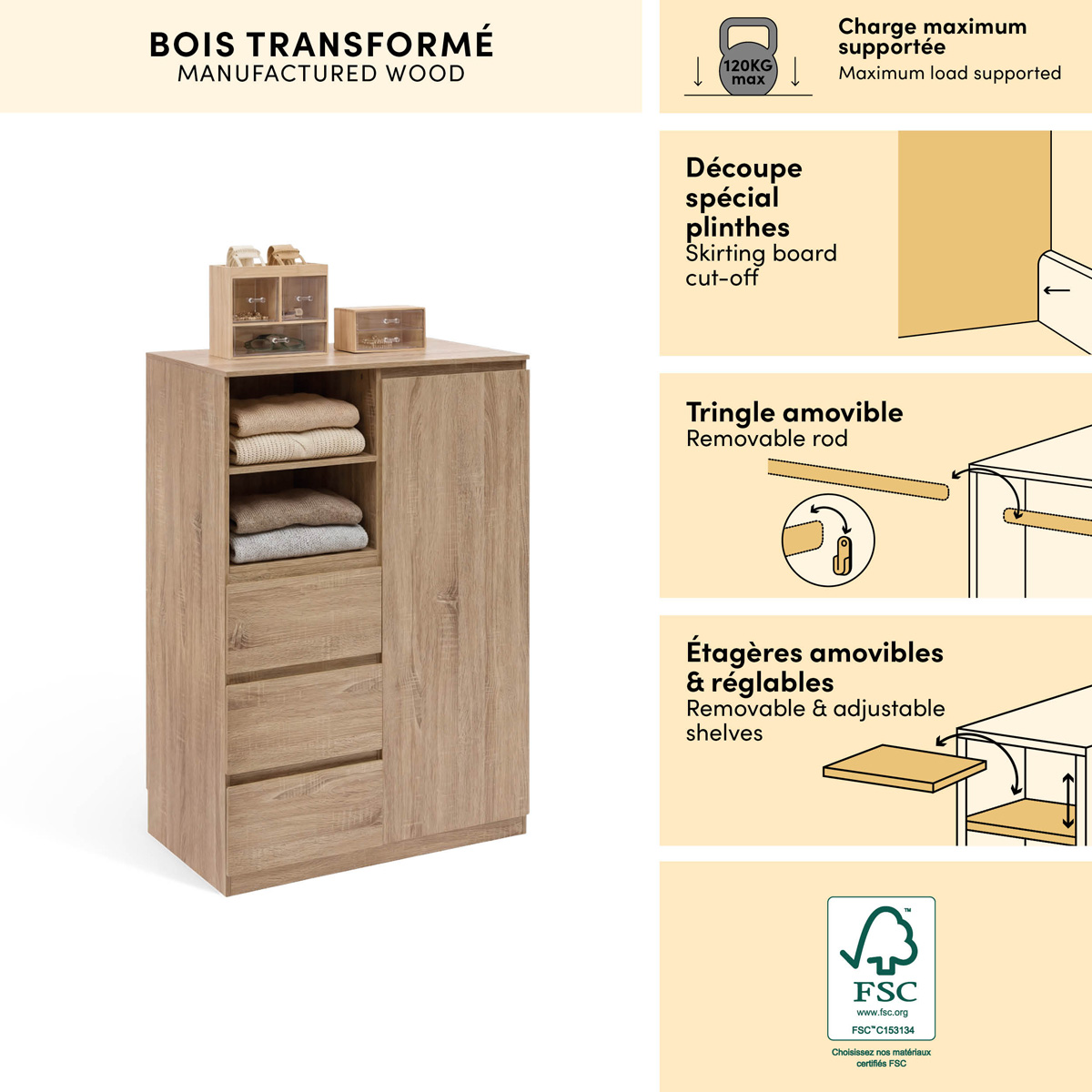 Penderie, h.115 cm, beige Dolo