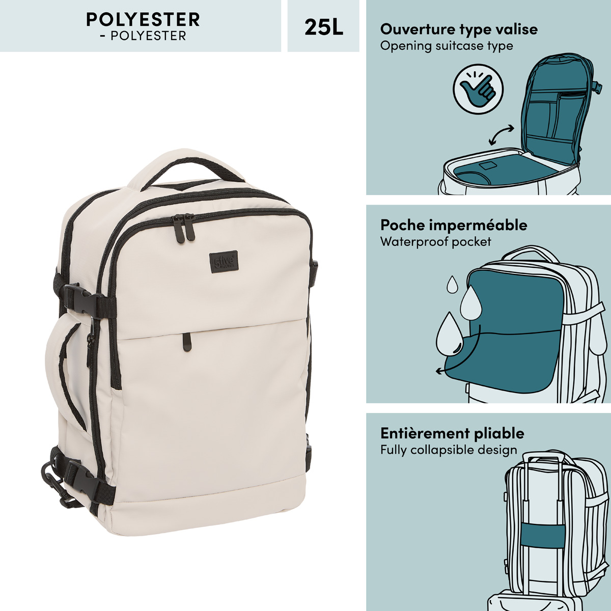 Sac à dos cabine, 25l, argile