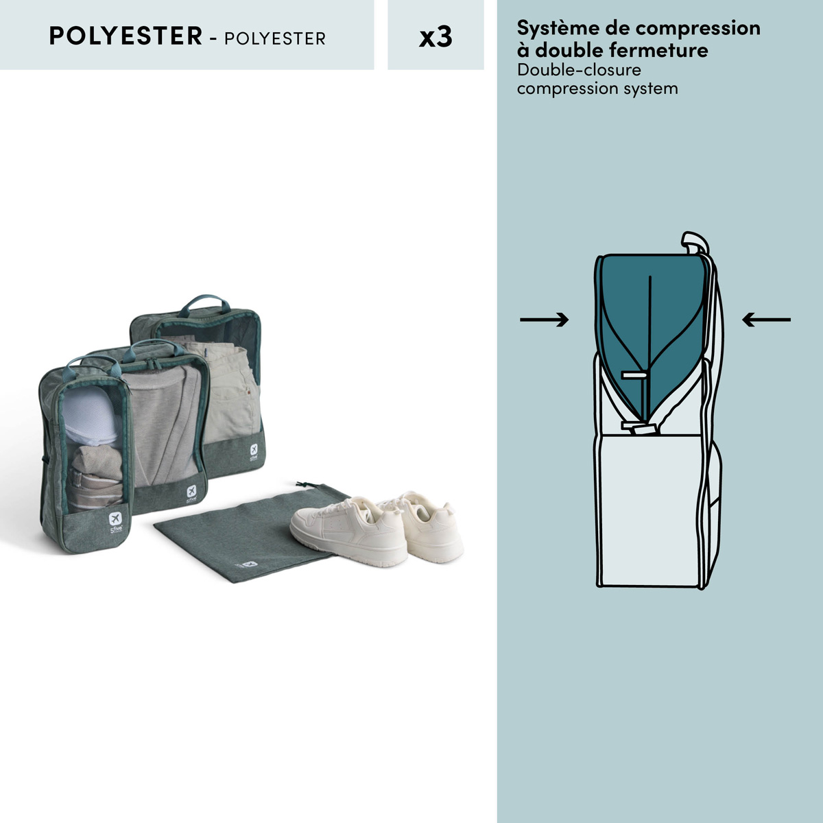 Lot de 3 sacs compresseurs avec sac de rangement, 4 pièces