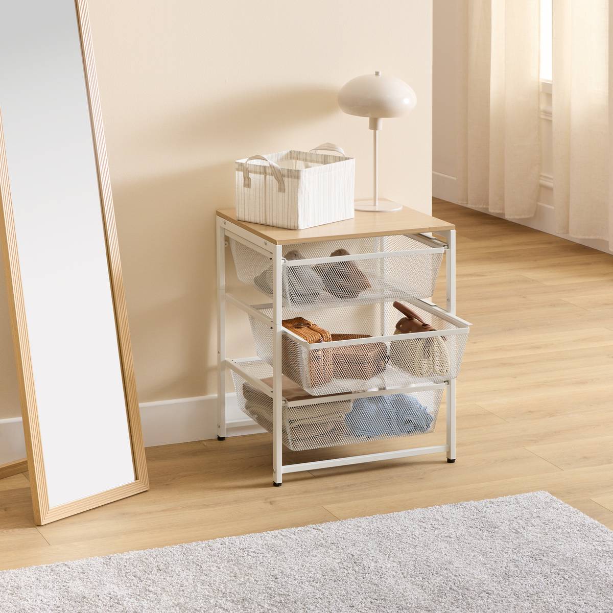 Colonne de rangement 3 tiroirs, h.72,5 cm, blanc Meshy