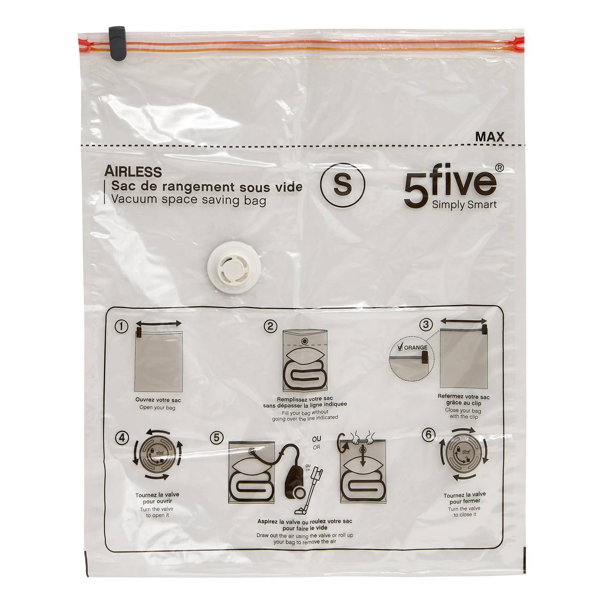 Lot de 4 sacs compresseurs avec pompe, l.59/80/120 cm, transparent Airless