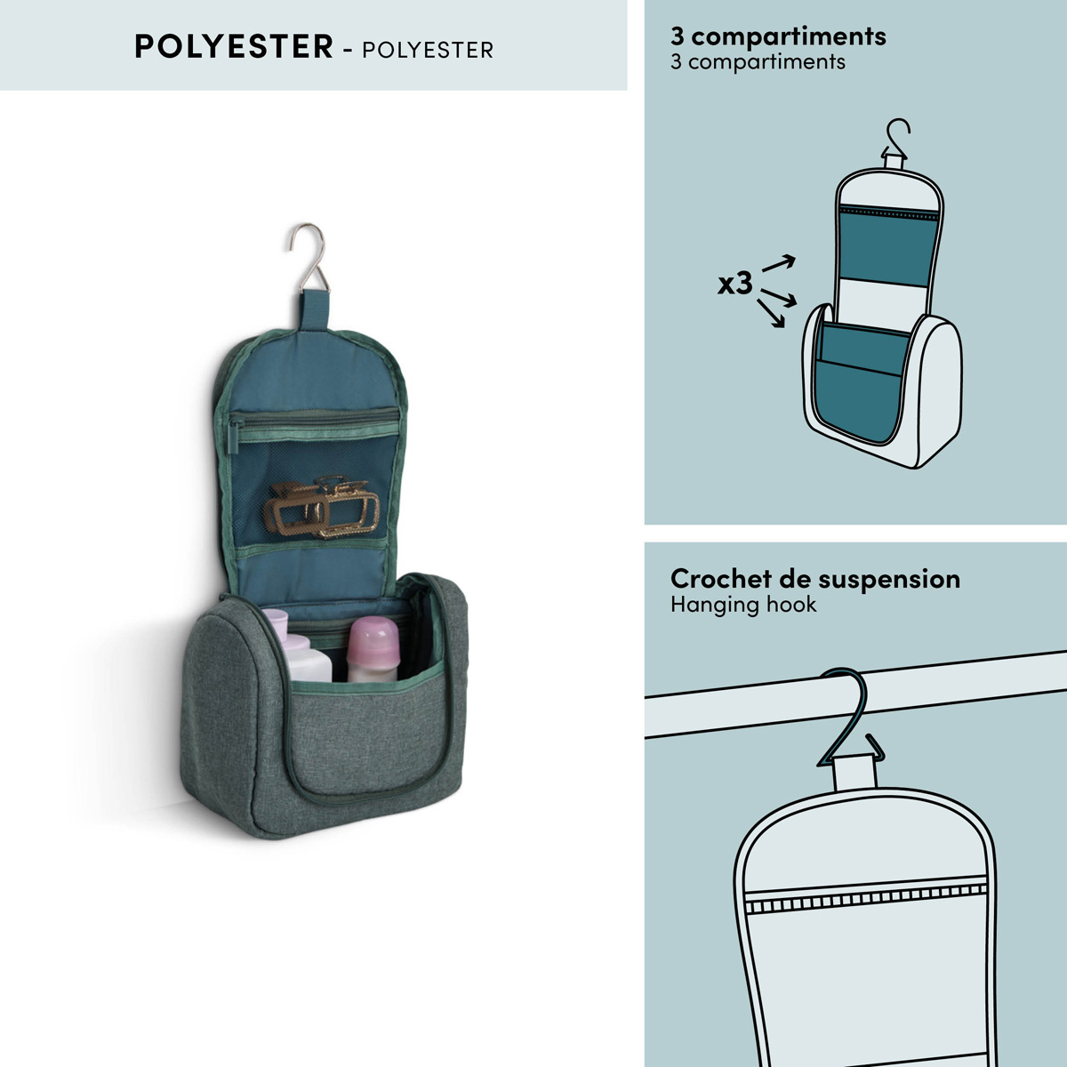Trousse de toilette de voyage, l.22 x h.18 cm