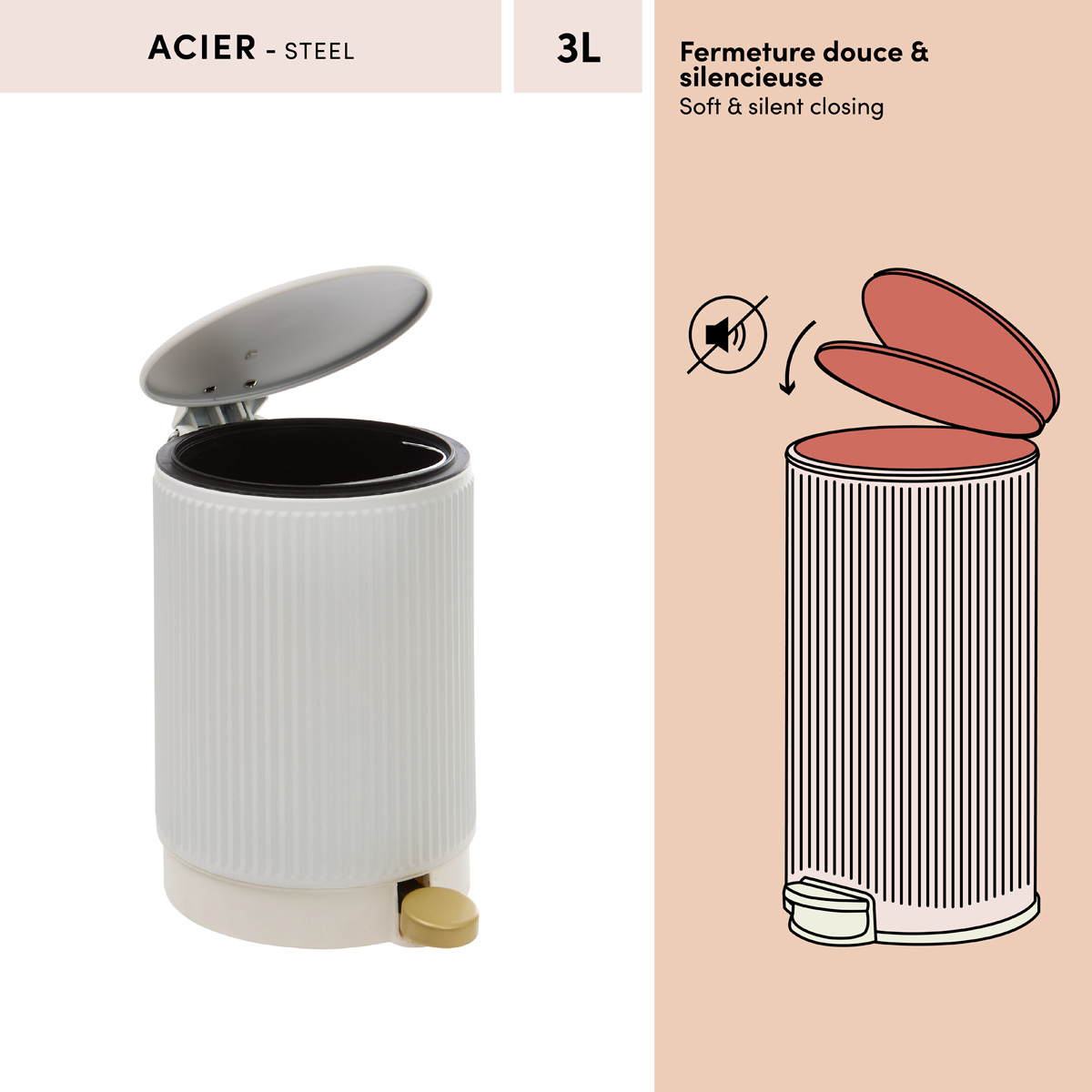 Poubelle manuelle, 2,7l, blanc