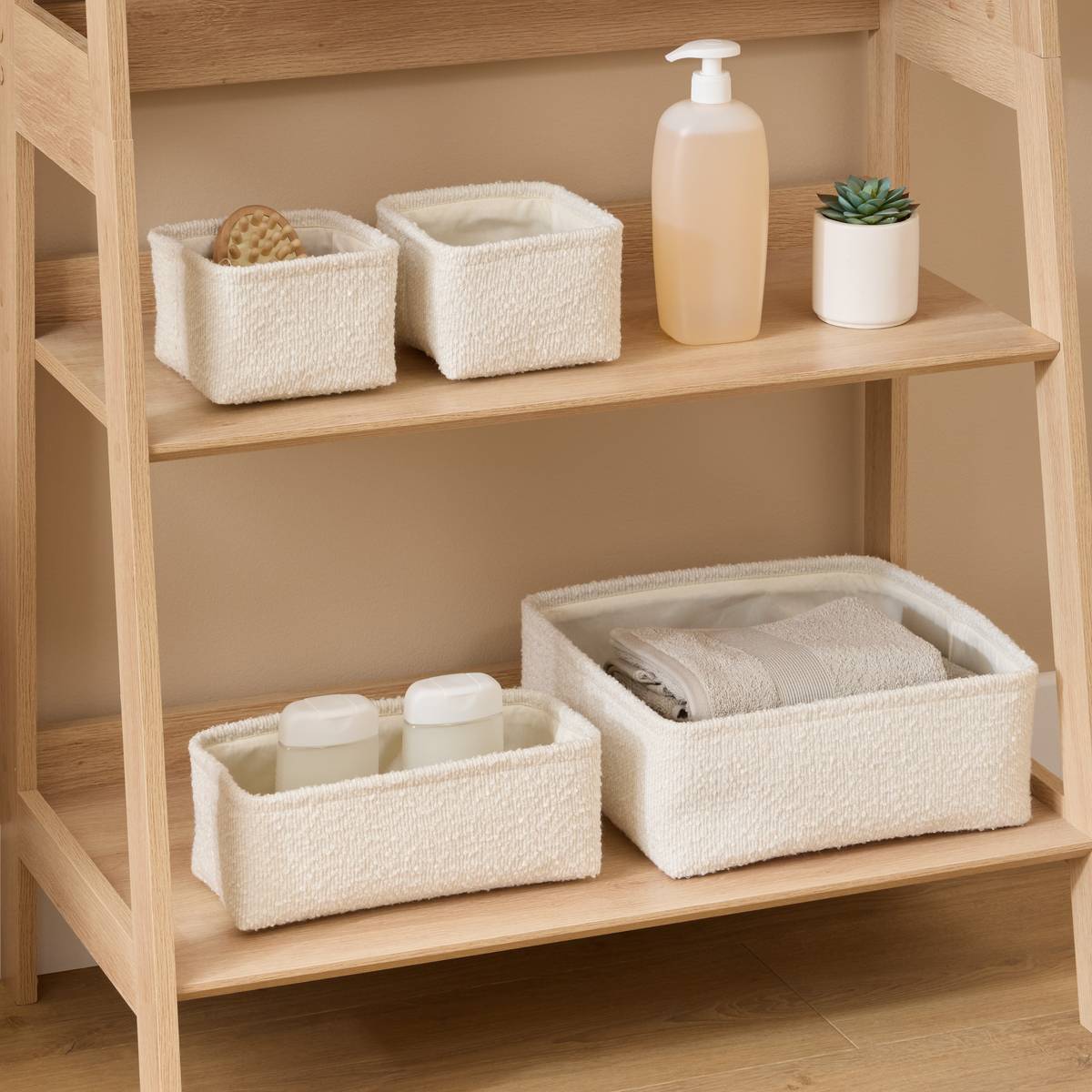 Lot de 4 paniers de rangement, l.15/29,5/32 cm, blanc