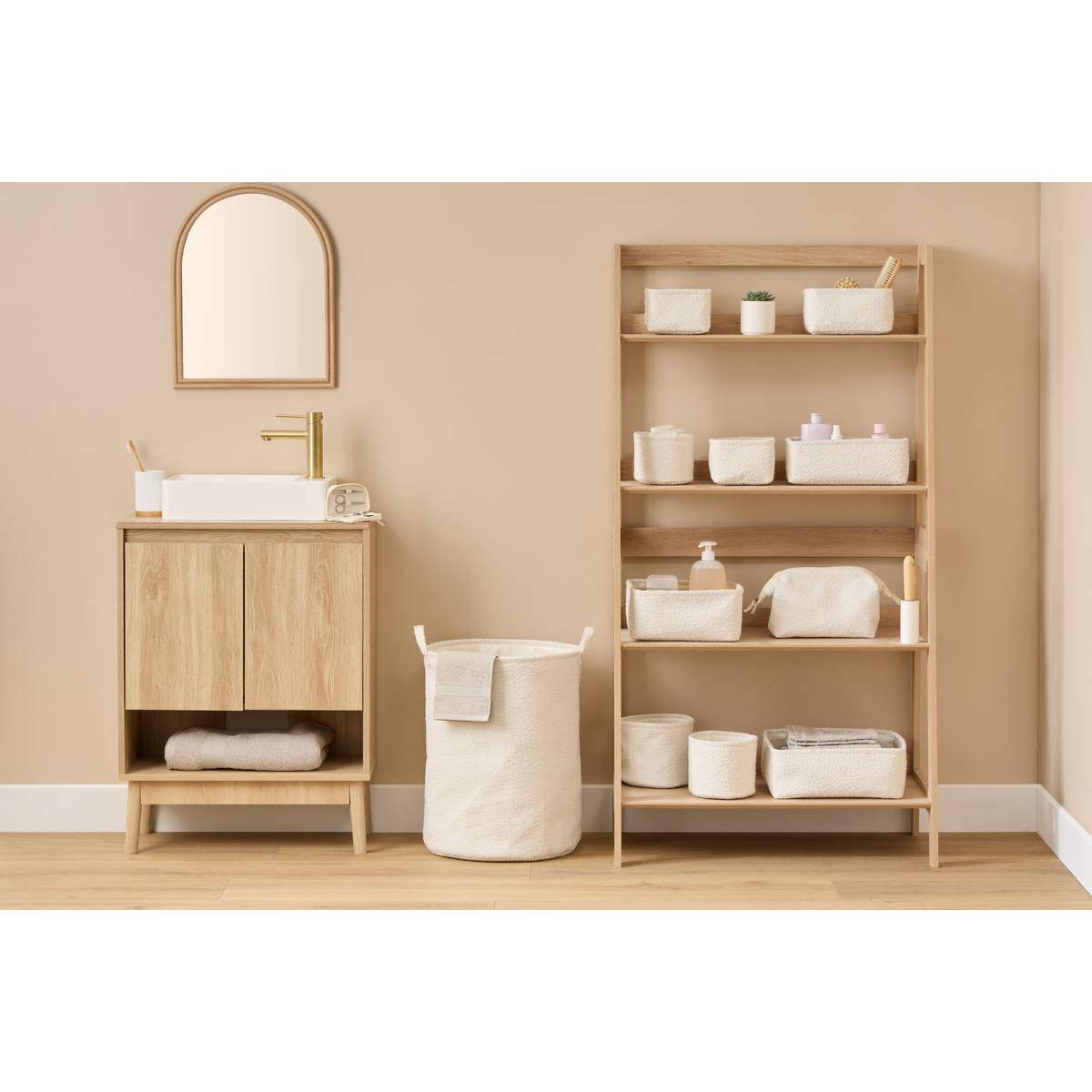 Lot de 4 paniers de rangement, l.15/29,5/32 cm, blanc