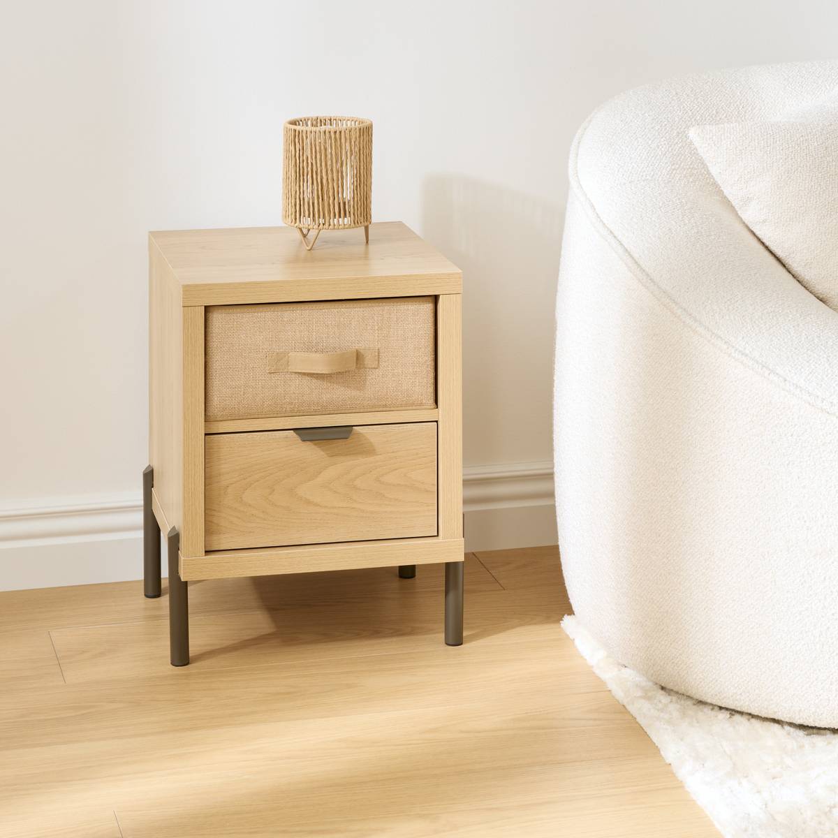 Table de chevet 1 porte, 40,5x39,5 cm, beige Alvo