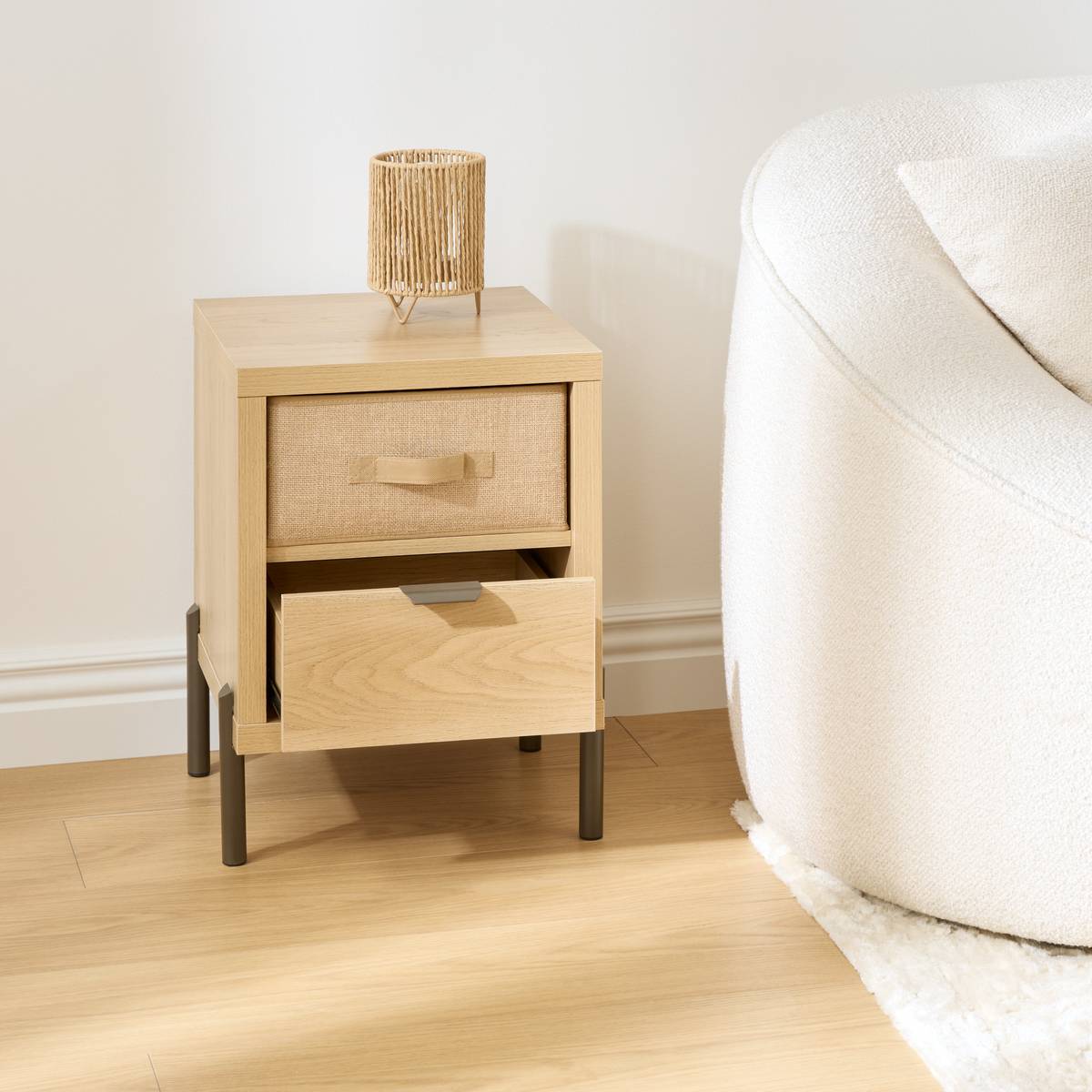 Table de chevet 1 porte, 40,5x39,5 cm, beige Alvo