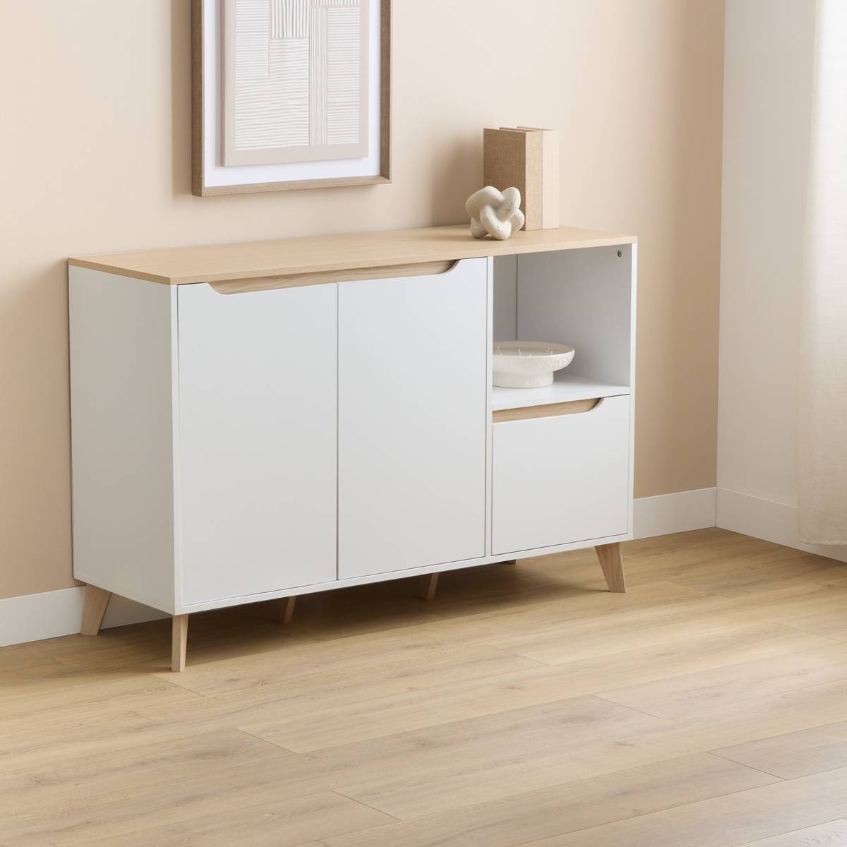 Buffet 3 portes, 120x40 cm, blanc