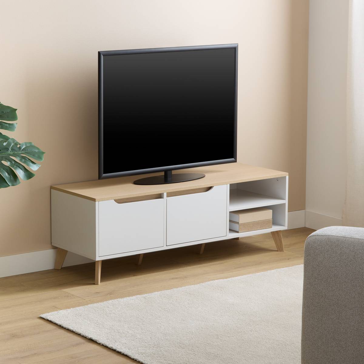 Meuble tv 2 portes, 120x40 cm, blanc Luma