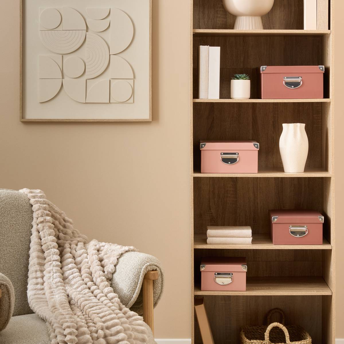 Lot de 4 boîtes de rangement, rose blush et rose foncé Box'