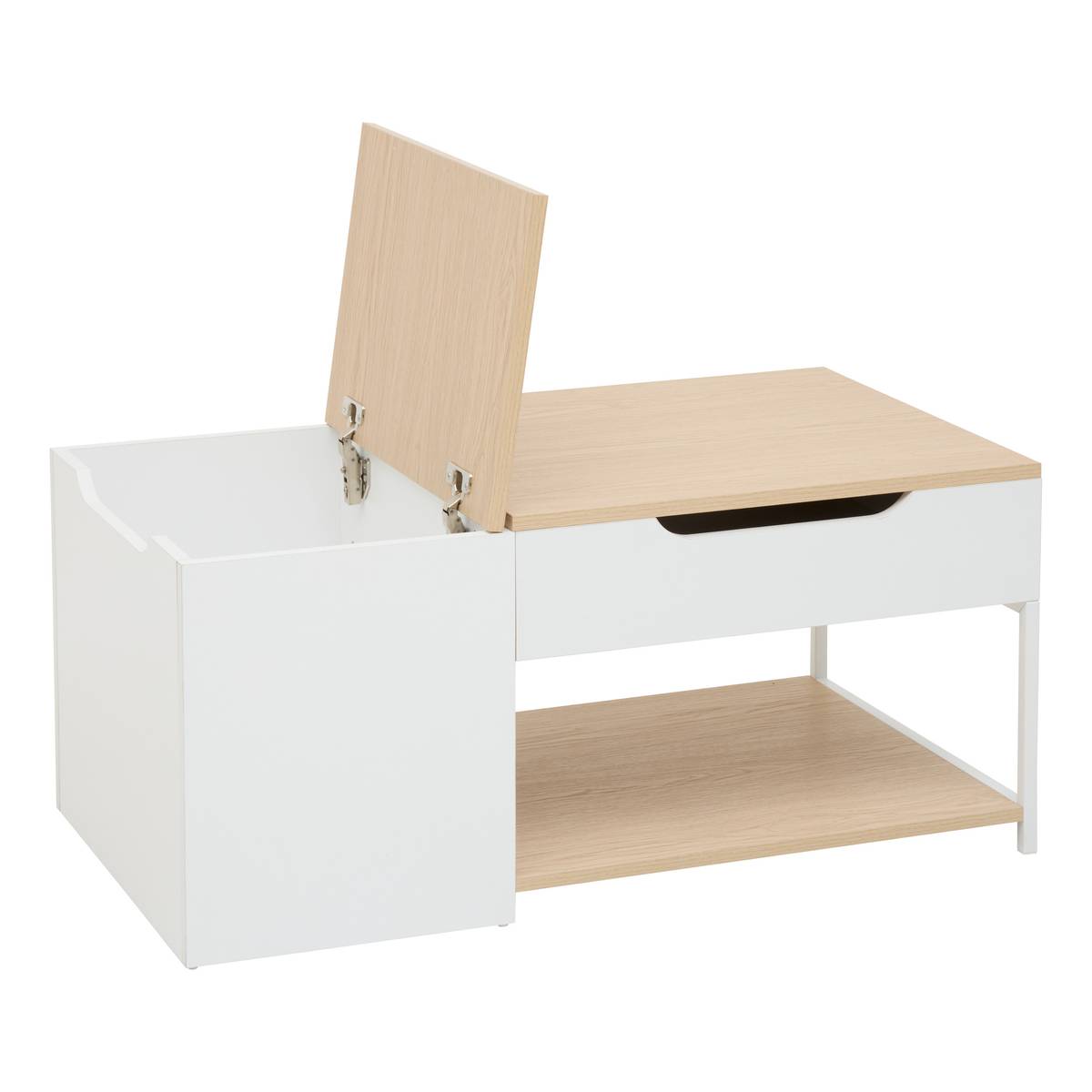 Table basse 1 tiroir 1 porte, 90x50 cm, blanc Luma