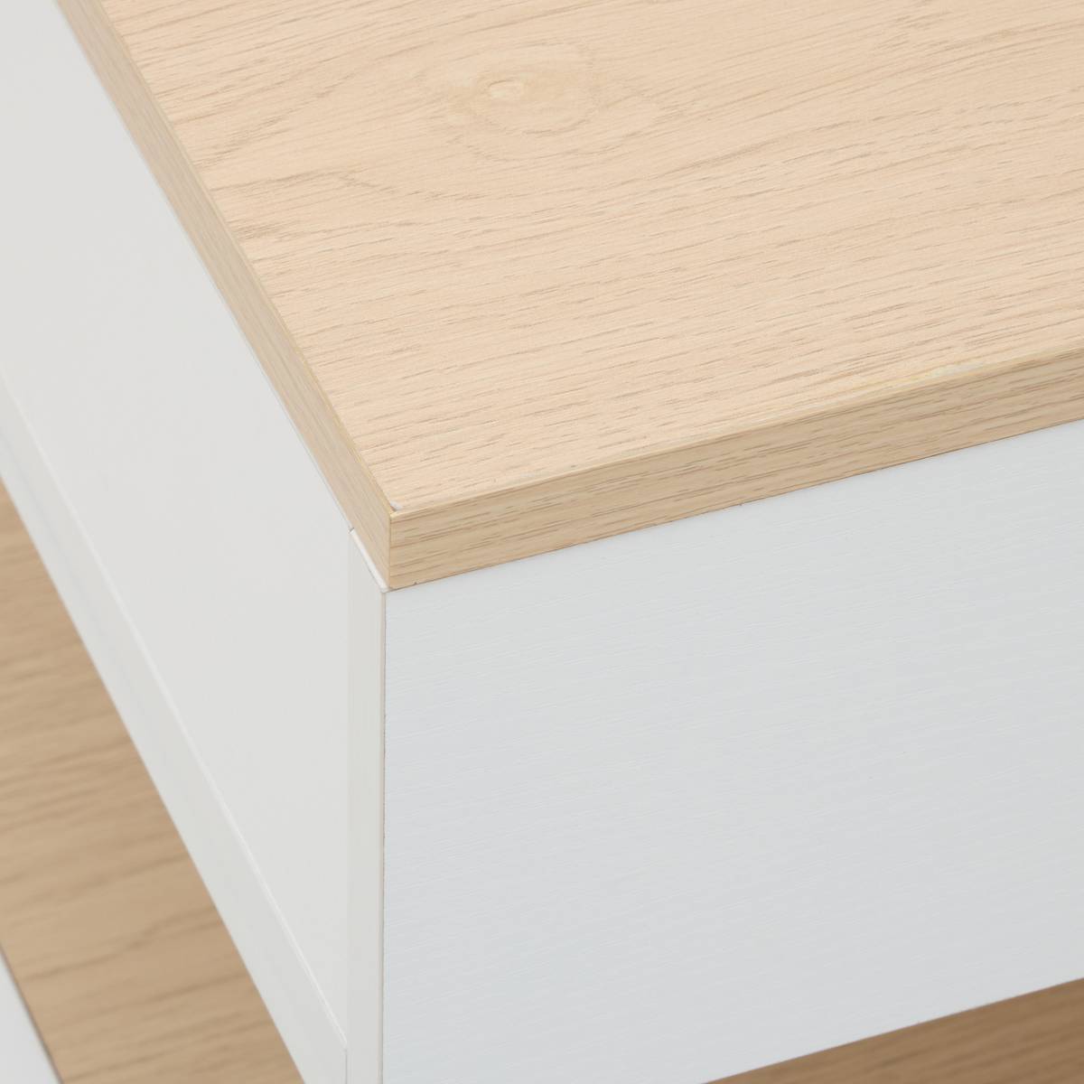 Table basse 1 tiroir 1 porte, 90x50 cm, blanc Luma