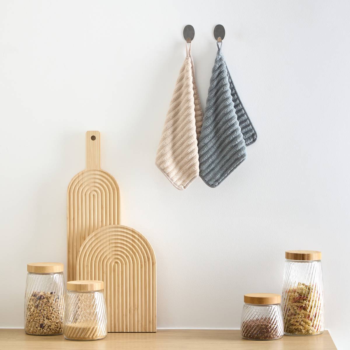 Lot de 2 chiffons, 30x30 cm, argile et gris