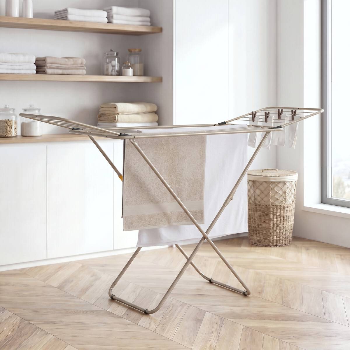Étendoir à linge pont, 18 m d'étendage, beige Sahara