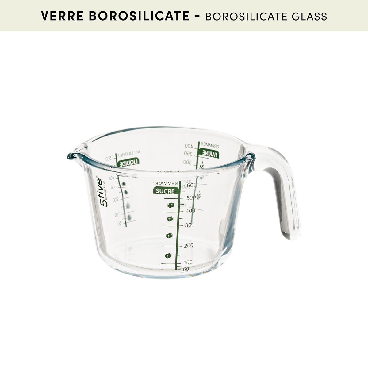 Verre doseur, verre borosilicate, 50cl, transparent