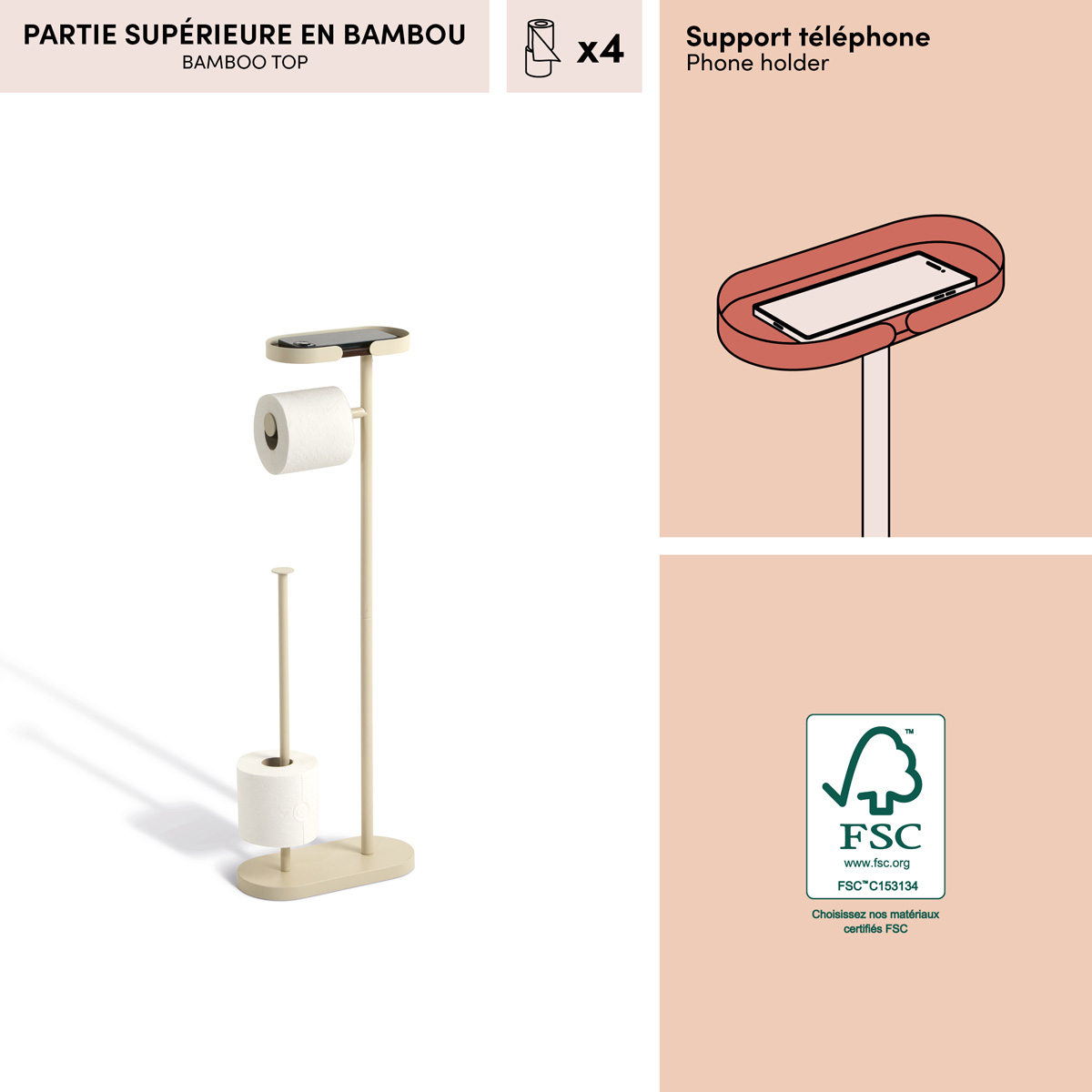 Dérouleur avec réservoir, h.72,5 cm, beige