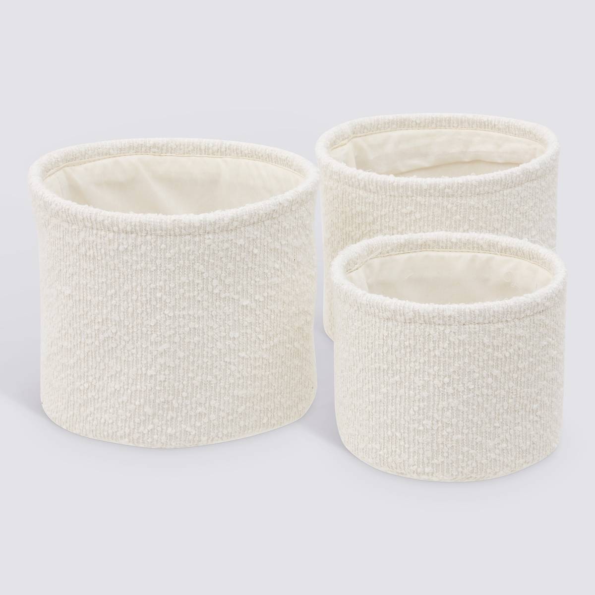 Lot de 3 paniers de rangement, d.14/16/18 cm, blanc Bouclette