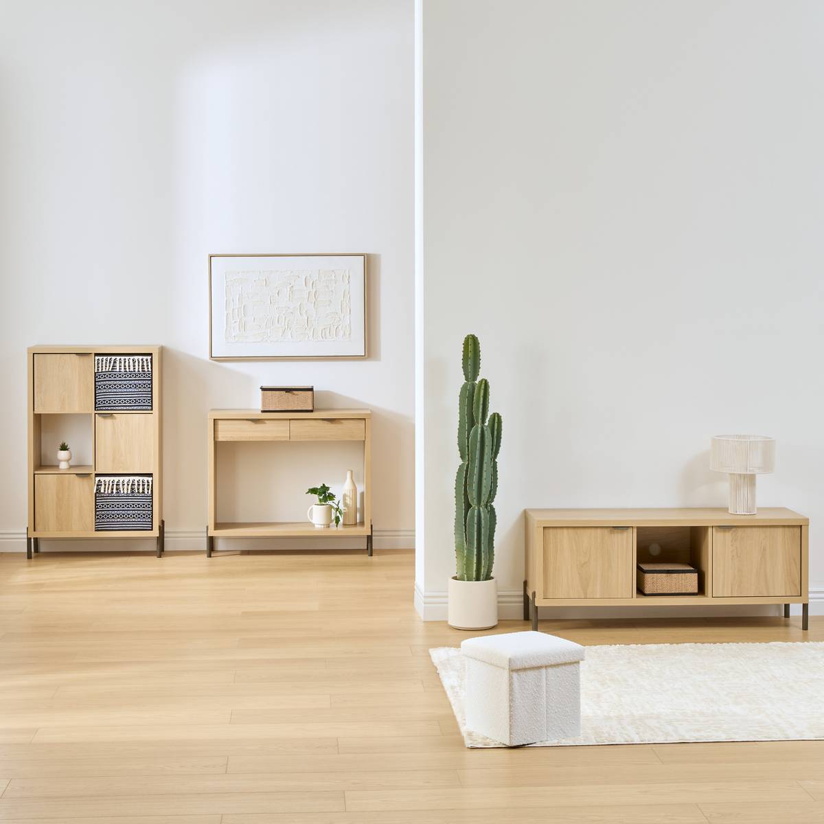 Console 2 tiroirs, 92,5x32 cm, beige Alvo