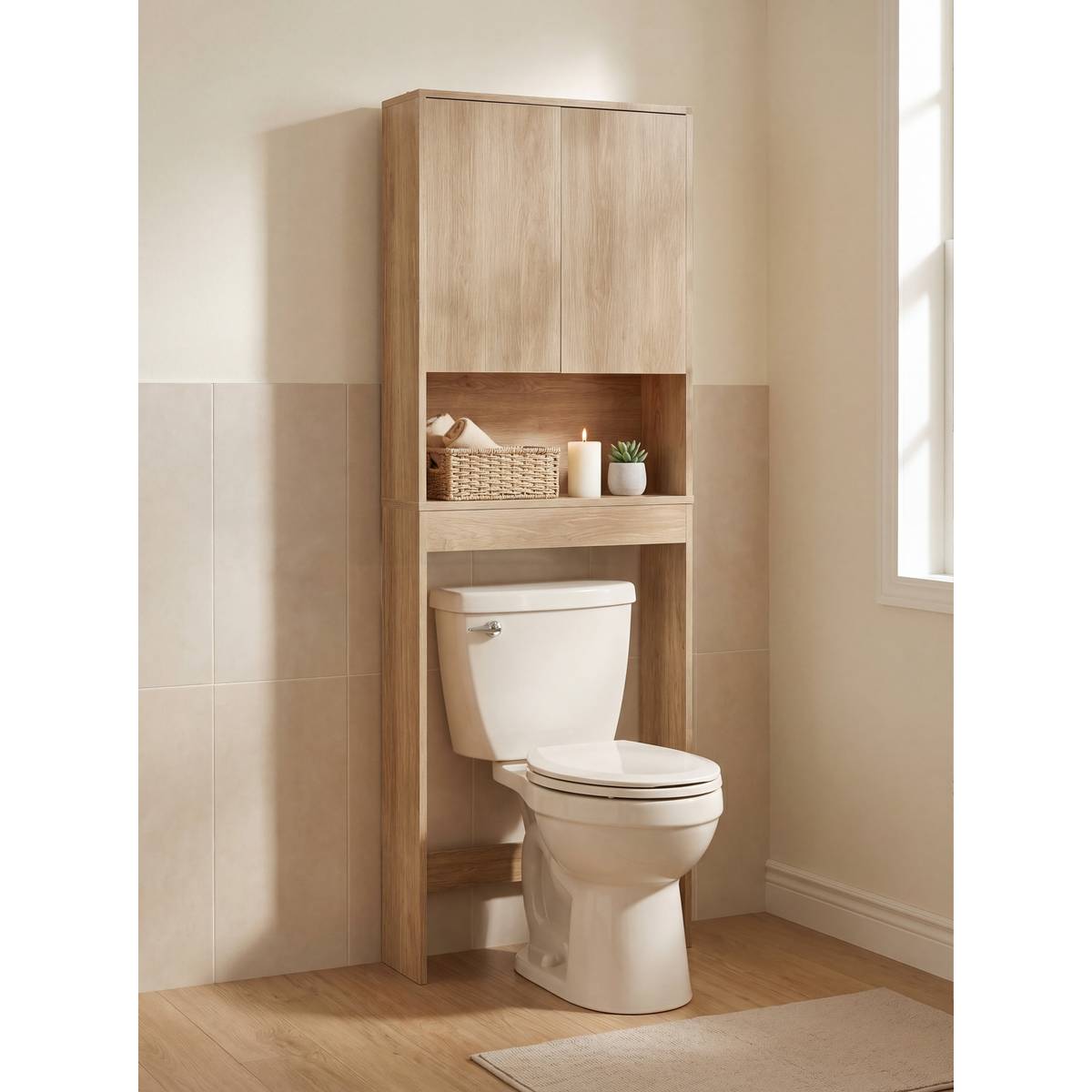 Meuble wc 2 portes 1 étagère, 63x20 cm, beige