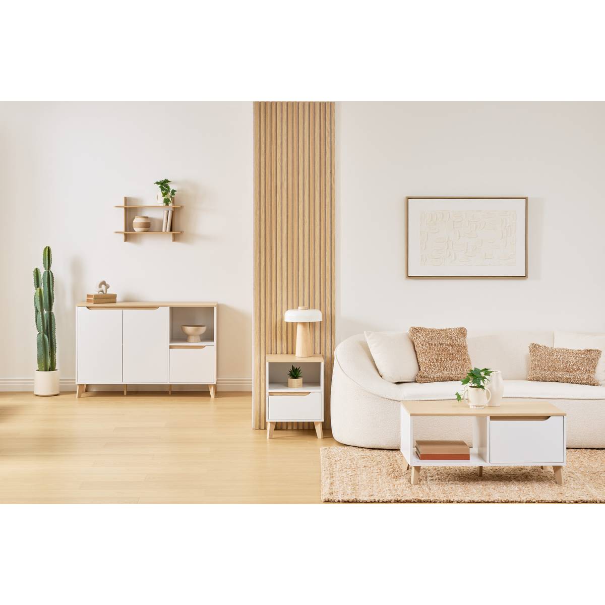Table basse 1 porte, 90x48 cm, blanc Luma